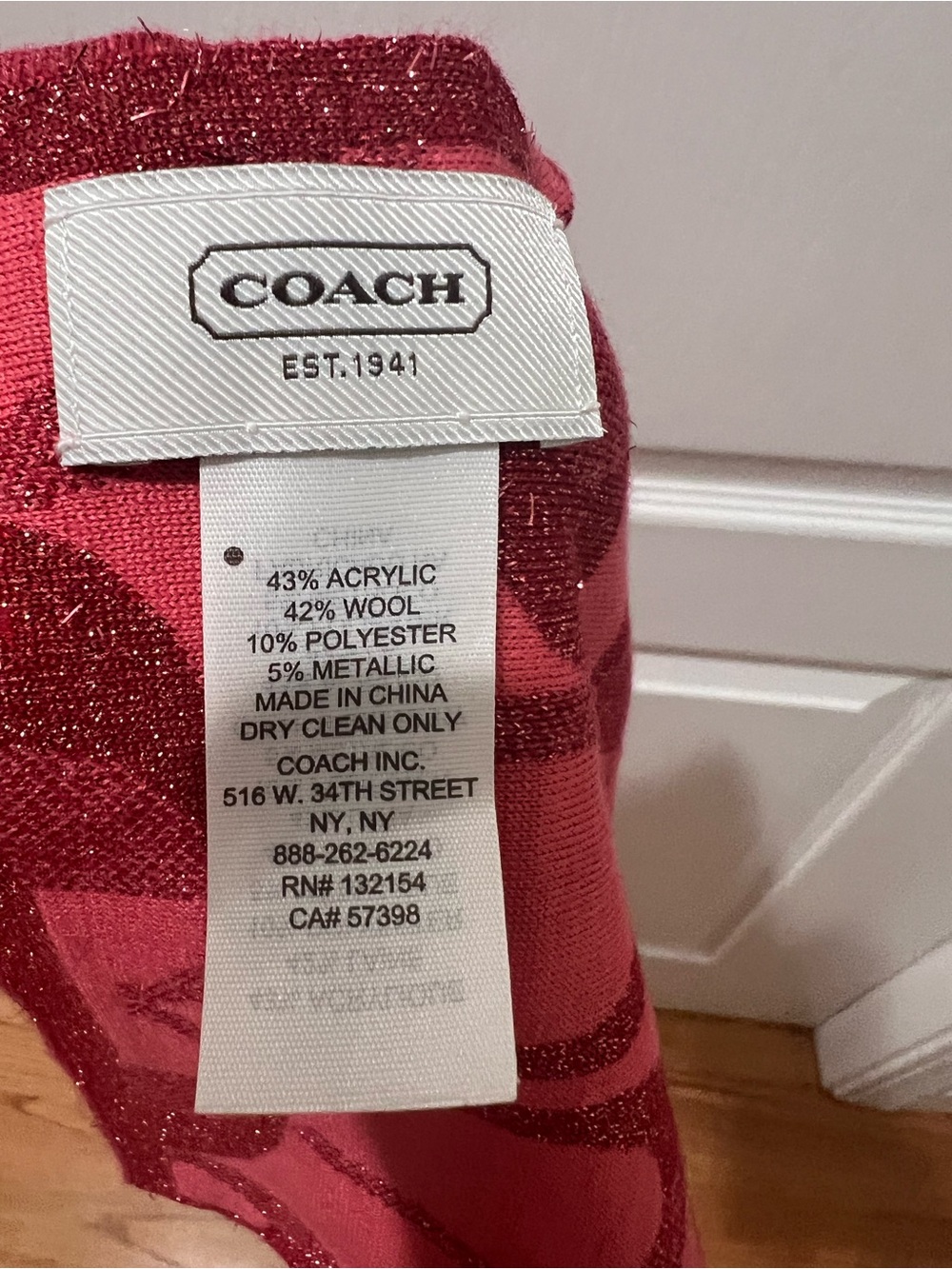 Coach Pink Metallic Wool-Blend Scarf